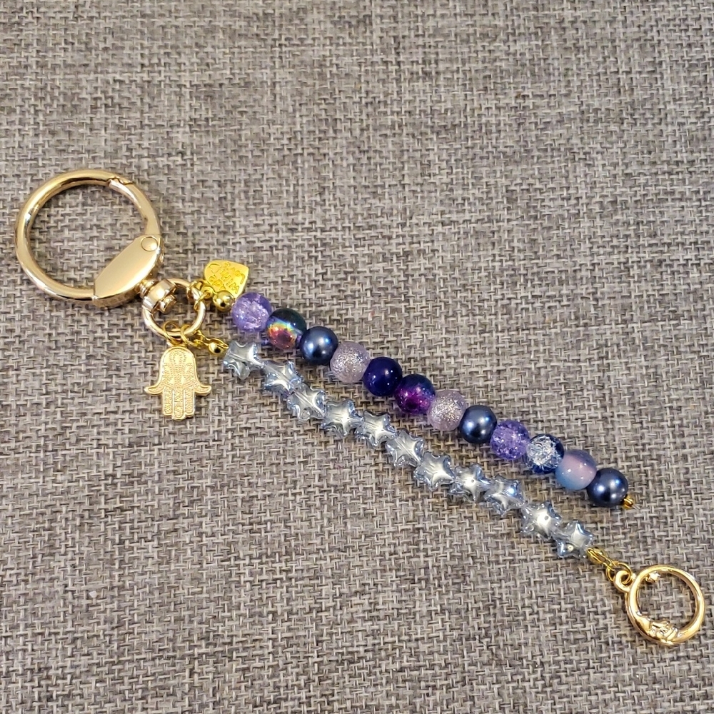 Chic Beaded Bag Charm with Gold and Purple Accents